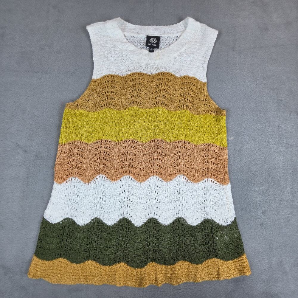 Bobeau Knit Top S Colorblock Crochet Boho Sleeveless Retro Chic